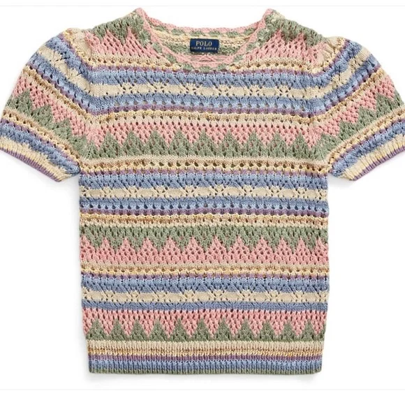 polo ralph lauren Polo Ralph Lauren Pointelle Short Sleeve Sweater L - Picture 3 of 5